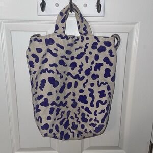 Baggu Duck Bag Shopper Canvas Tote Leopard Print Purple White Machine Washable